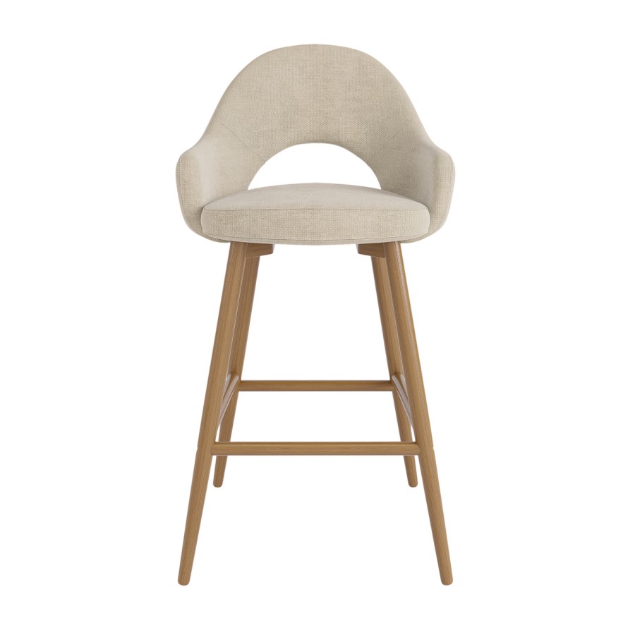 Oak and Beige Upholstered Kitchen Stool with Back - Colbie