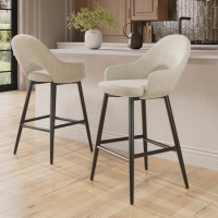Set of 2 Black and Beige Upholstered Kitchen Stools with Back - Colbie