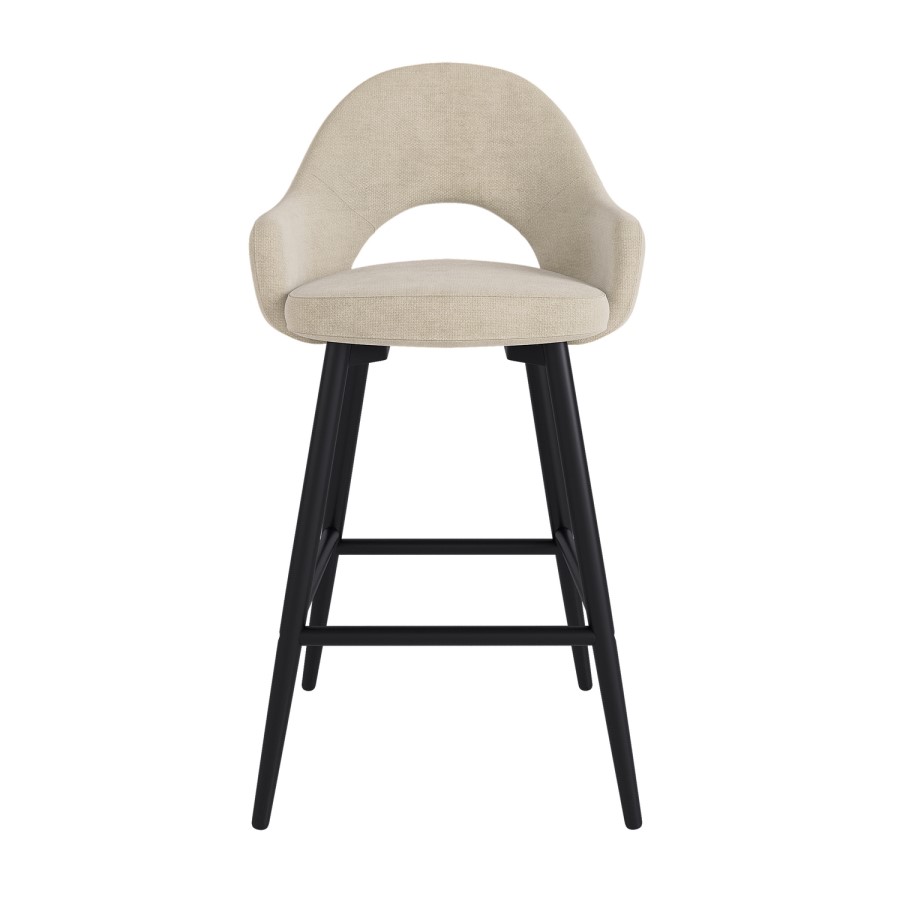 Set of 2 Black and Beige Upholstered Kitchen Stools with Back - Colbie