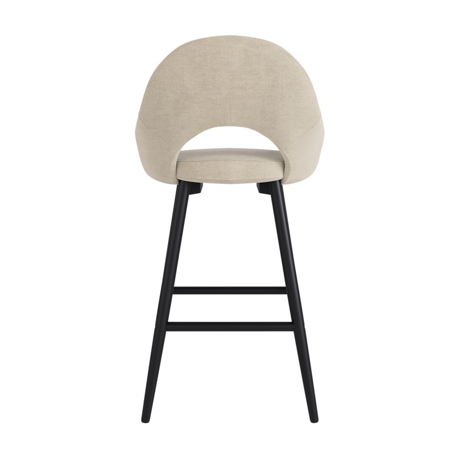 Set of 2 Black and Beige Upholstered Kitchen Stools with Back - Colbie