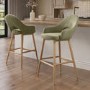 Set of 2 Oak and Sage Green Velvet Kitchen Stools with Back - Colbie