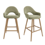 Set of 2 Oak and Sage Green Velvet Kitchen Stools with Back - Colbie