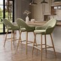 Set of 3 Oak and Sage Green Velvet Kitchen Stools with Back - Colbie