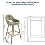 Set of 4 Oak and Sage Green Velvet Kitchen Stools with Back - Colbie