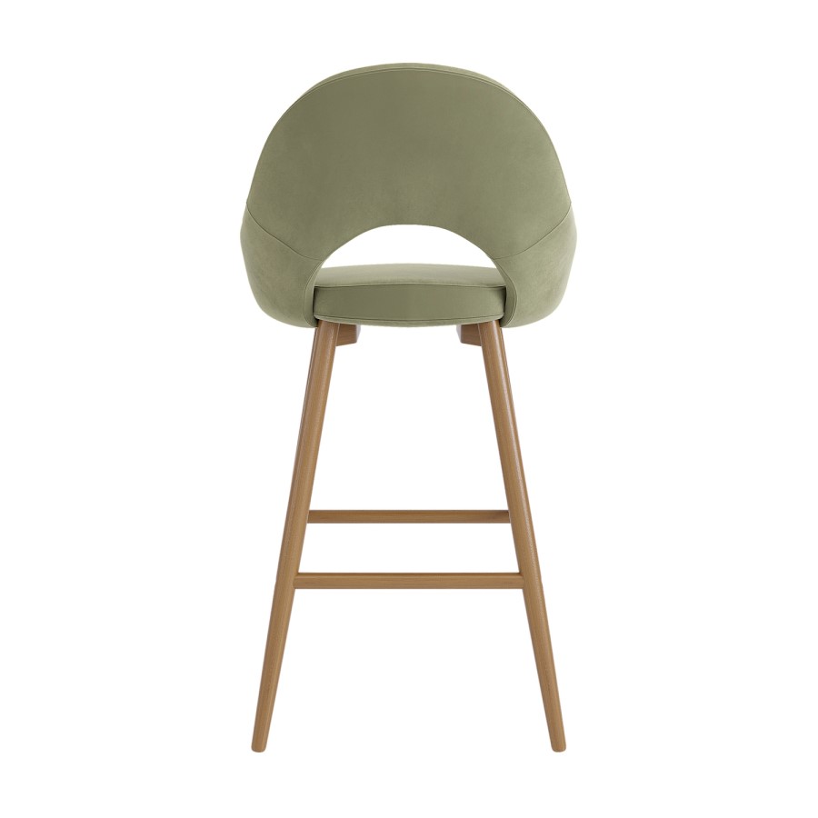 Set of 2 Oak and Sage Green Velvet Kitchen Stools with Back - Colbie