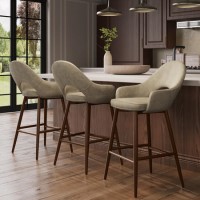 Set of 3 Walnut and Beige Faux Leather Kitchen Stools with Back - Colbie