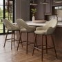 Set of 3 Walnut and Beige Faux Leather Kitchen Stools with Back - Colbie