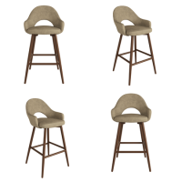 Set of 4 Walnut and Beige Faux Leather Kitchen Stools with Back - Colbie