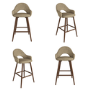Set of 4 Walnut and Beige Faux Leather Kitchen Stools with Back - Colbie