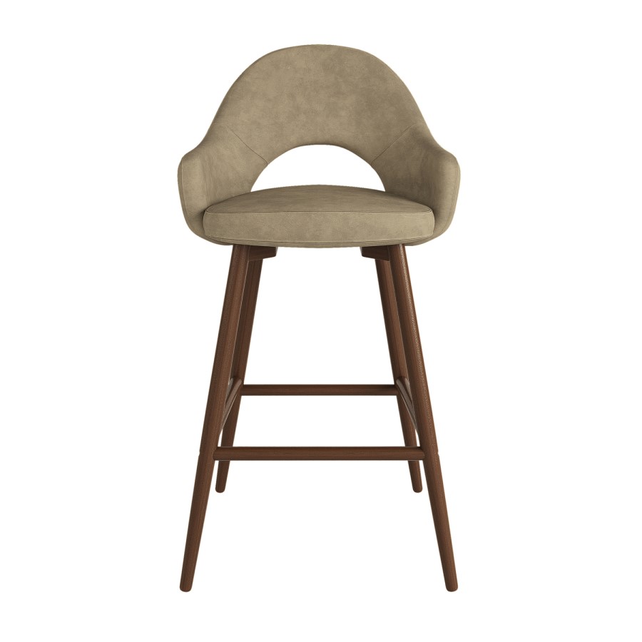 Walnut and Beige Faux Leather Kitchen Stool with Back - Colbie