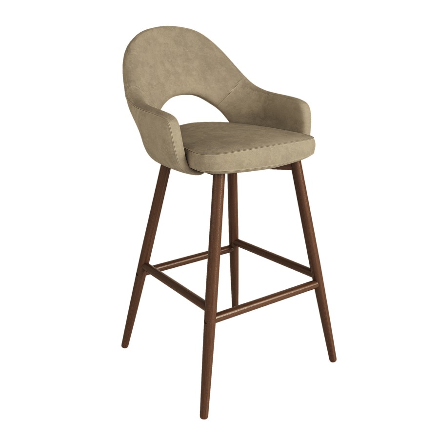Walnut and Beige Faux Leather Kitchen Stool with Back - Colbie