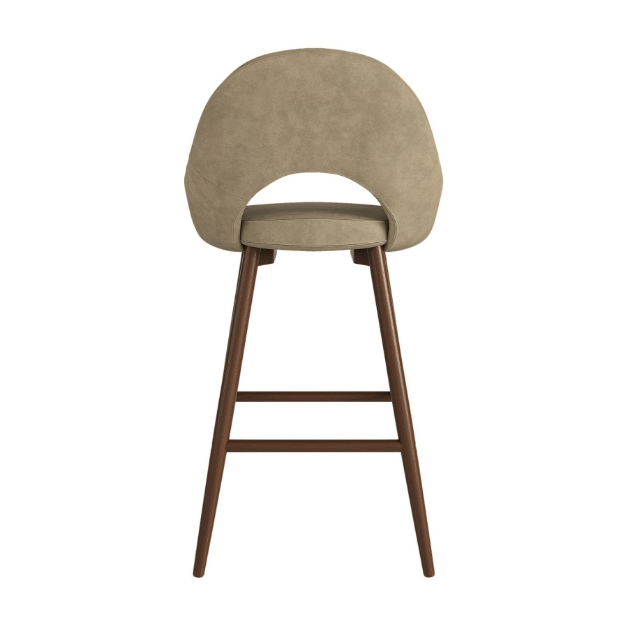 Walnut and Beige Faux Leather Kitchen Stool with Back - Colbie