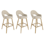 Set of 3 Gold and Beige Upholstered Kitchen Stools with Back - Colbie