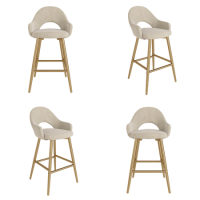 Set of 4 Gold and Beige Upholstered Kitchen Stools with Back - Colbie