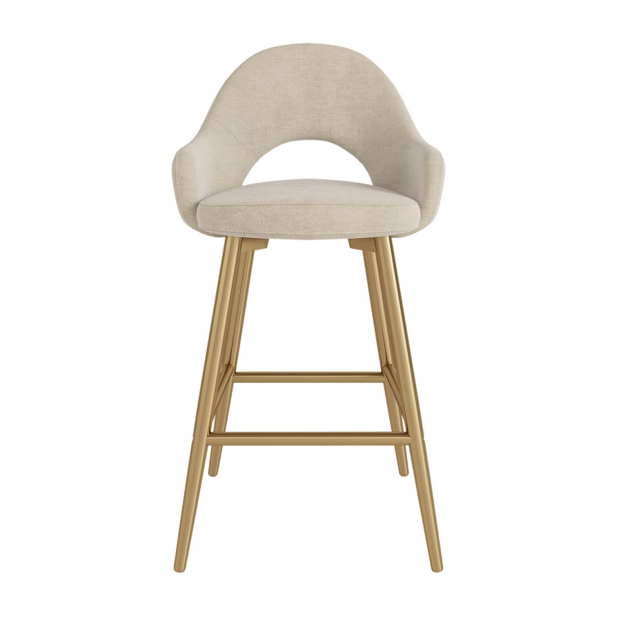 Set of 2 Gold and Beige Upholstered Kitchen Stools with Back - Colbie