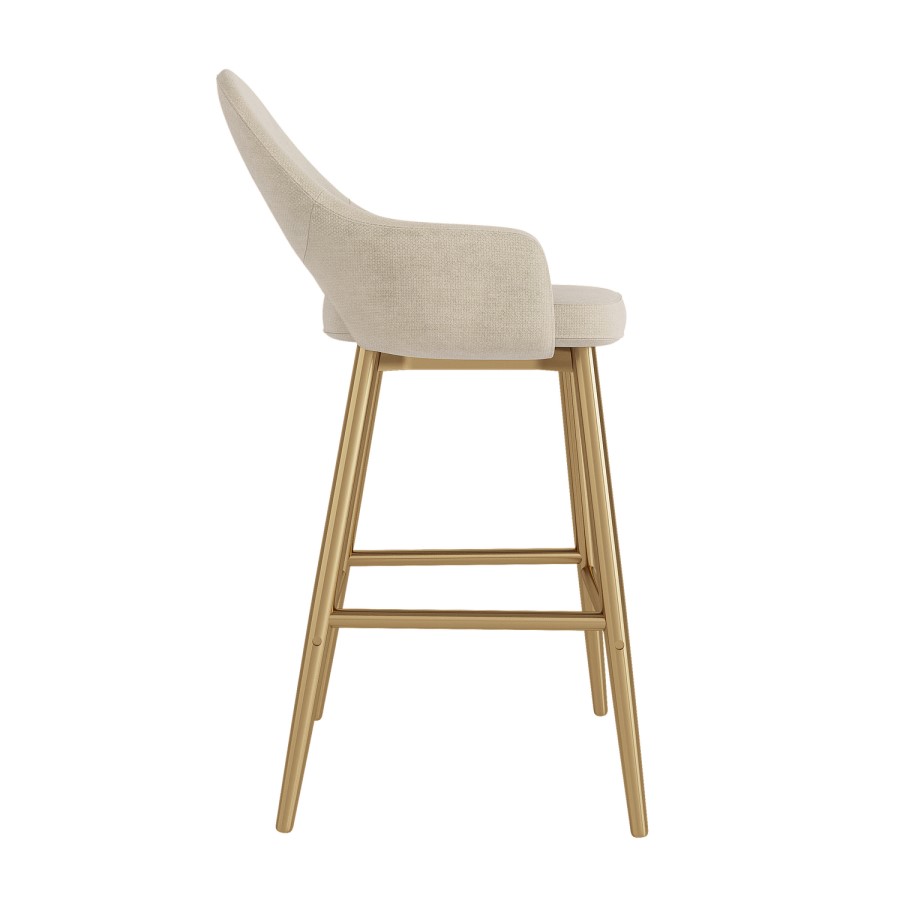 Set of 2 Gold and Beige Upholstered Kitchen Stools with Back - Colbie