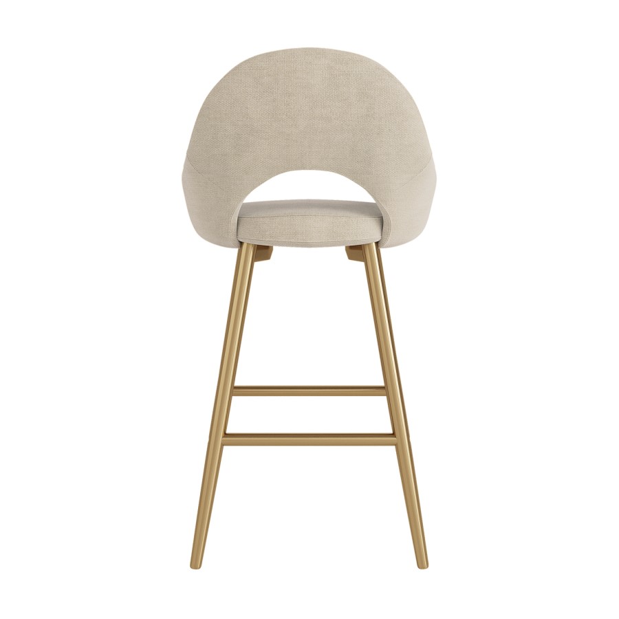 Set of 2 Gold and Beige Upholstered Kitchen Stools with Back - Colbie
