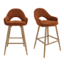 Set of 2 Oak and Burnt Orange Upholstered Kitchen Stools with Back - Colbie