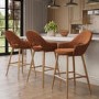 Set of 3 Oak and Burnt Orange Upholstered Kitchen Stools with Back - Colbie