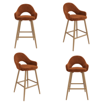 Set of 4 Oak and Burnt Orange Upholstered Kitchen Stools with Back - Colbie