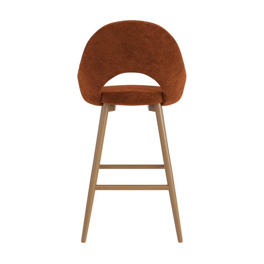 Set of 4 Oak and Burnt Orange Upholstered Kitchen Stools with Back - Colbie