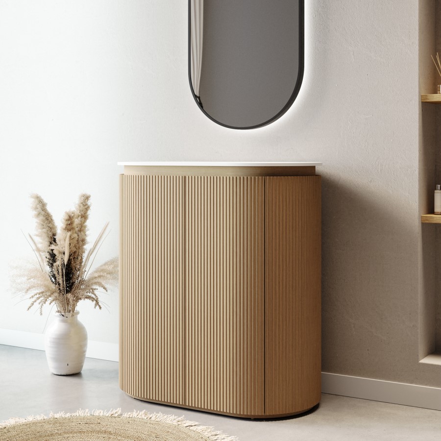800mm Wooden Curved Fluted Freestanding Countertop Vanity Unit - Matira