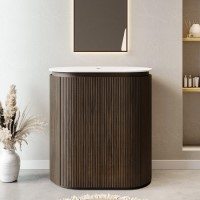 800mm Walnut Wood Effect Curved Fluted Freestanding Countertop Vanity Unit – Matira