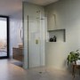1000mm Brushed Brass Shower Screen for Wet Room & Walk In Shower with 300mm Hinged Flipper Return Panel – Corvus