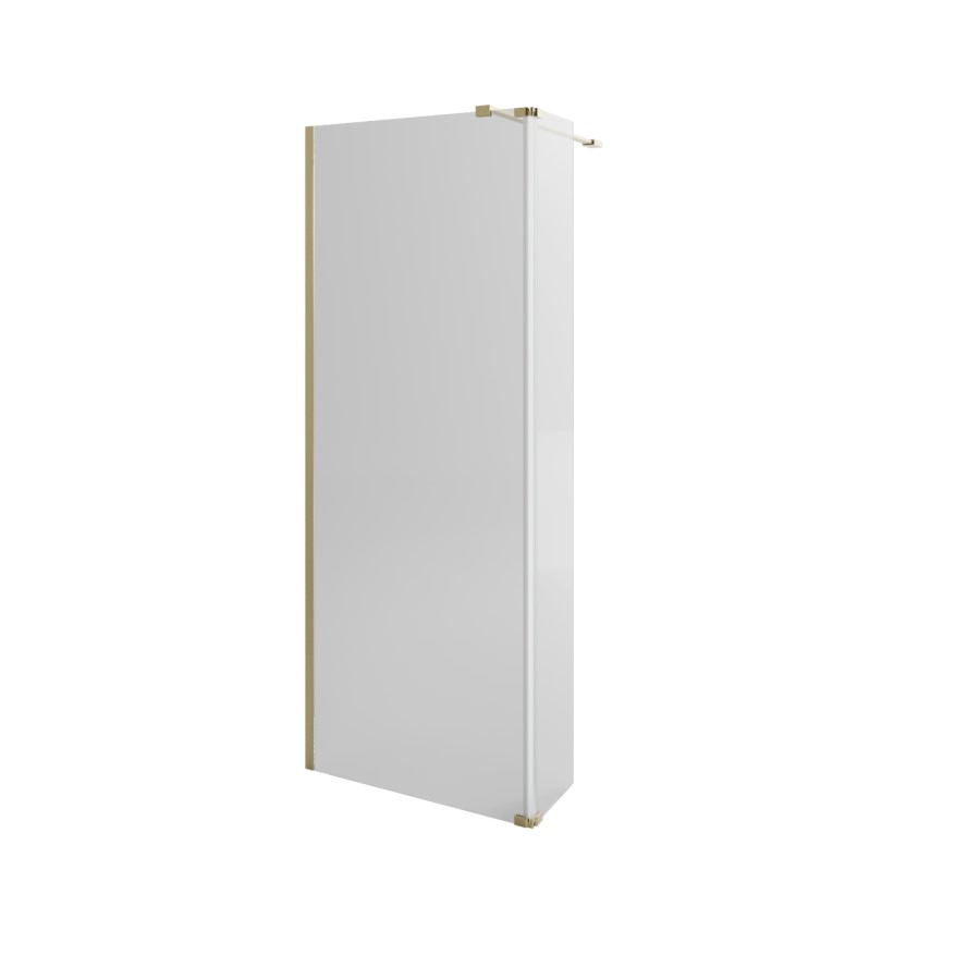 1000mm Brushed Brass Shower Screen for Wet Room & Walk In Shower with 300mm Hinged Flipper Return Panel – Corvus