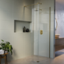 900mm Brushed Brass Shower Screen for Wet Room & Walk In Shower with 300mm Hinged Flipper Return Panel – Corvus