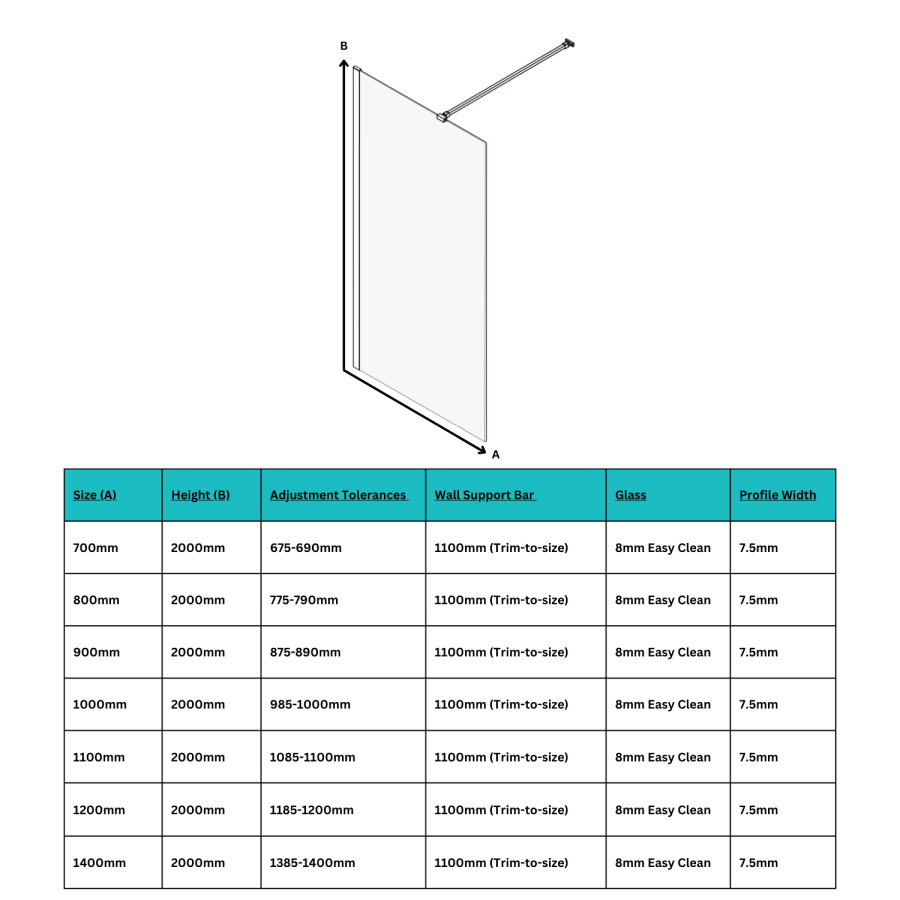 1000mm Chrome Shower Screen for Wet Room & Walk In Shower – Corvus