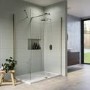 1400x900mm Brushed Brass Walk-In Shower Screen Enclosure with 300mm Hinged Flipper Return Panel and Shower Tray – Corvus
