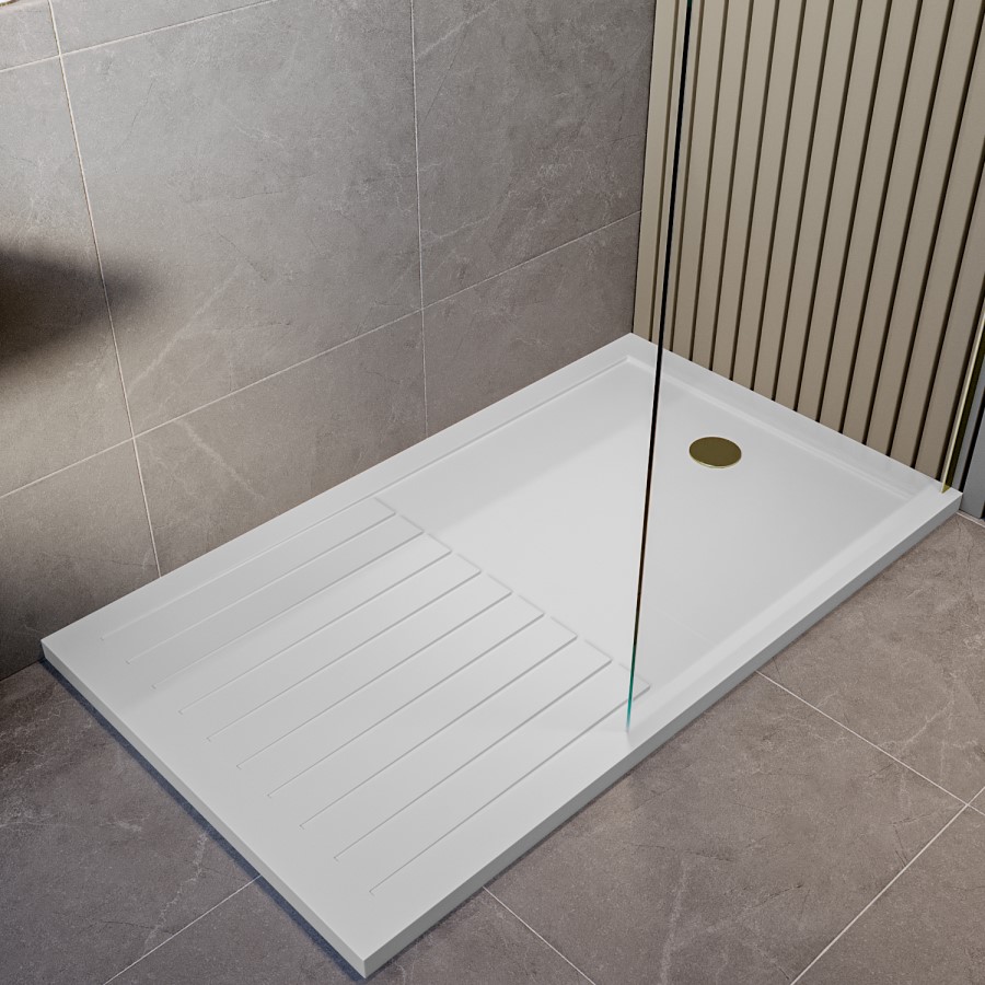 1300 x 800mm Brass Walk in Shower Enclosure Suite with Ashford Toilet and Basin