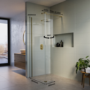 900mm Brushed Brass Shower Screen for Wet Room & Walk In Shower with 300mm Hinged Flipper Return Panel – Corvus