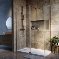 1400x900mm Bronze Walk-In Rectangular Shower Enclosure with Hinged Flipper Return Panel - Corvus