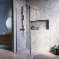 900mm Gunmetal Grey Shower Screen for Wet Room & Walk In Shower with 300mm Fixed Return Panel – Corvus