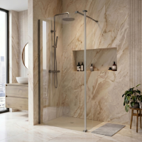 900mm Gunmetal Grey Grey Shower Screen for Wet Room & Walk In Shower with 300mm Hinged Flipper Return Panel - Corvus