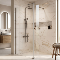 1000mm Nickel Shower Screen for Wet Room & Walk In Shower with 300mm Hinged Flipper Return Panel - Corvus