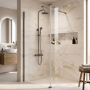 800mm Nickel Shower Screen for Wet Room & Walk In Shower with 300mm Hinged Flipper Return Panel - Corvus