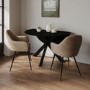 Round Black Drop Leaf Dining Table Set with 2 Beige Faux Leather Chairs - Seats 2 - Carson