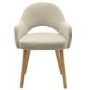 Round Oak Drop Leaf Dining Table Set with 2 Beige Upholstered Chairs - Seats 2 - Carson