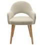Round Oak Drop Leaf Dining Table Set with 2 Beige Upholstered Chairs - Seats 2 - Carson