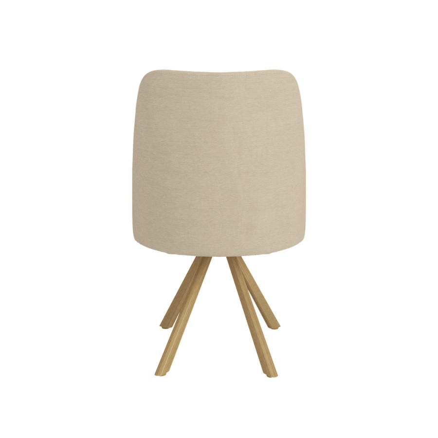 Set of 2 Beige Upholstered Swivel Dining Chairs with Oak Effect Legs - Logan