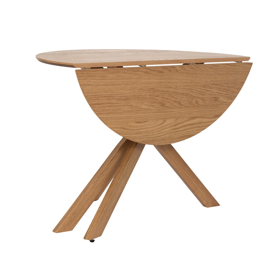 Round Oak Drop Leaf Dining Table Set with 2 Beige Upholstered Chairs - Seats 2 - Carson