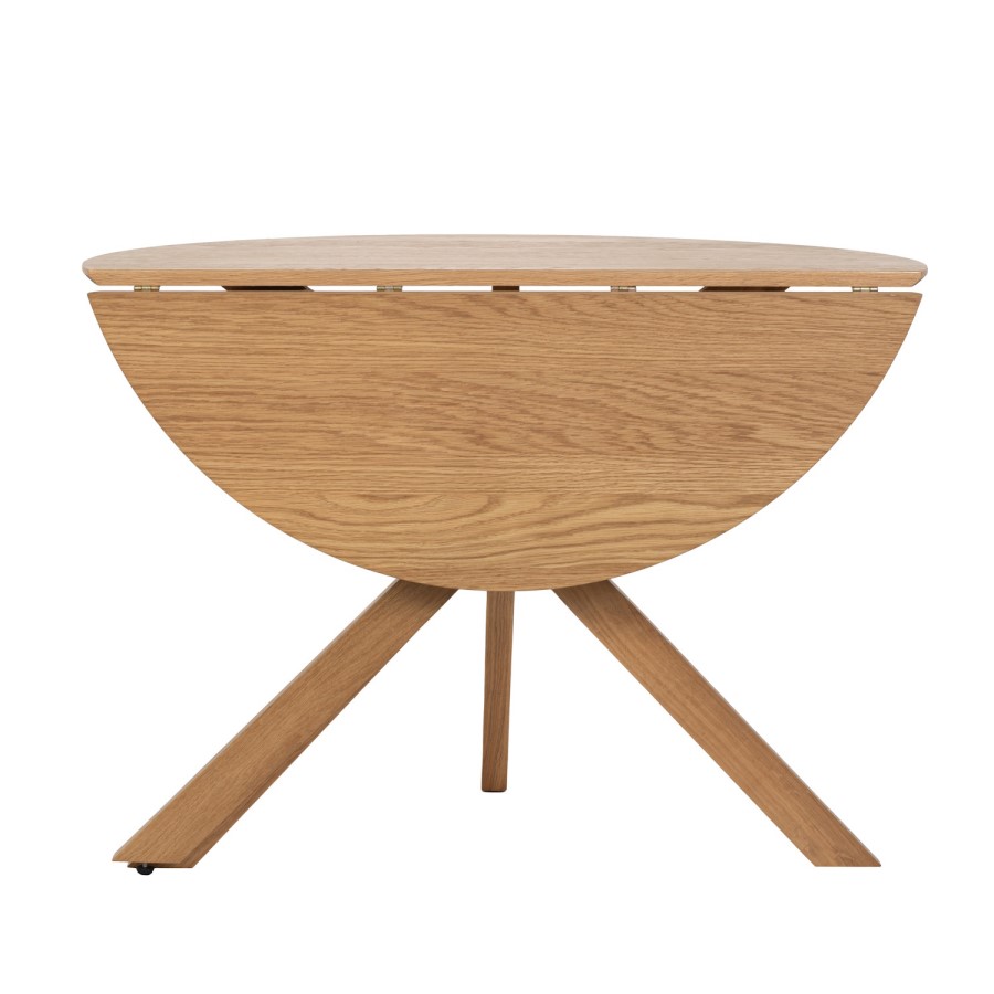 Round Oak Drop Leaf Dining Table Set with 2 Beige Upholstered Chairs - Seats 2 - Carson