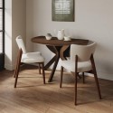 BUN/CRS010/100836 Round Walnut Drop Leaf Dining Table Set with 2 Beige Fabric Curved Back Dining Chairs - Carson