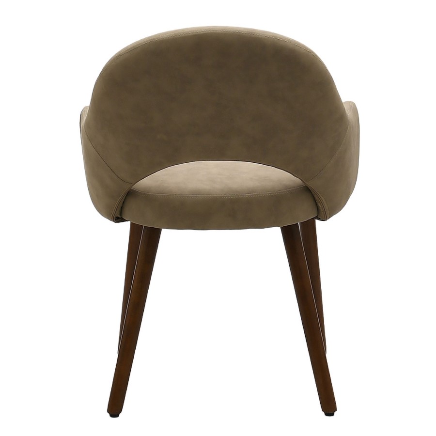Round Walnut Dining Table Set with 4 Beige Faux Leather Dining Chairs - Seats 4 - Owen