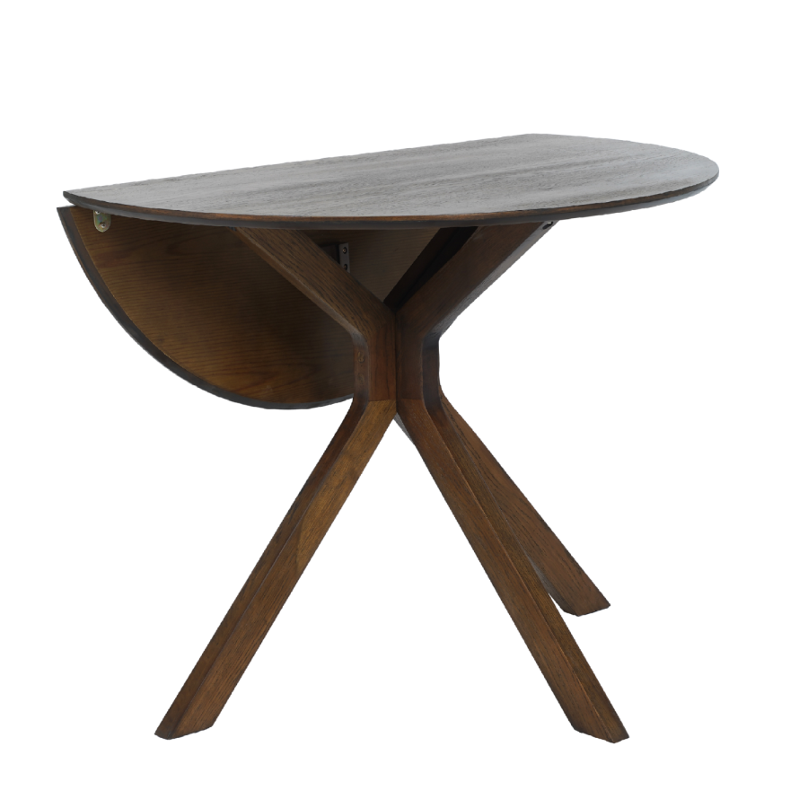 Round Walnut Drop Leaf Dining Table Set with 4 Beige Faux Leather Chairs - Seats 4 - Carson