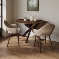 Small Walnut Drop Leaf Space Saving Round Extendable Dining Table - Seats 2 - 4 - Carson