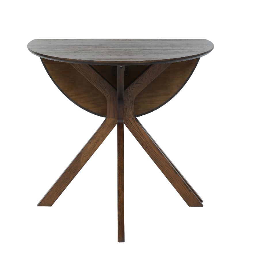Round Walnut Drop Leaf Dining Table Set with 2 Beige Faux Leather Chairs - Seats 2 - Carson